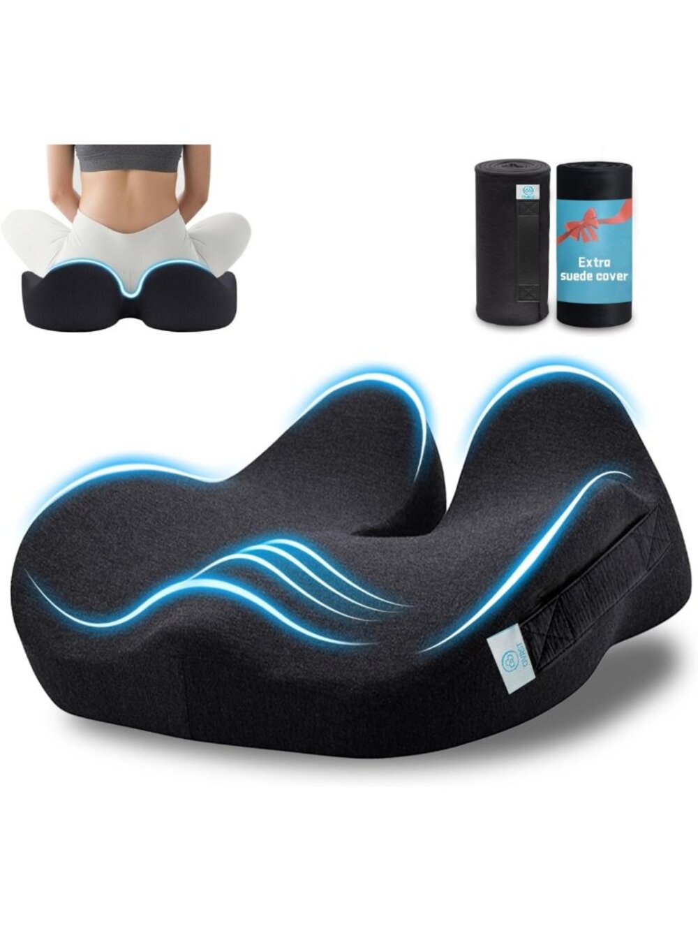 Ergonomic Memory Foam Seat Cushion for Tailbone Pain Relief & Back Support